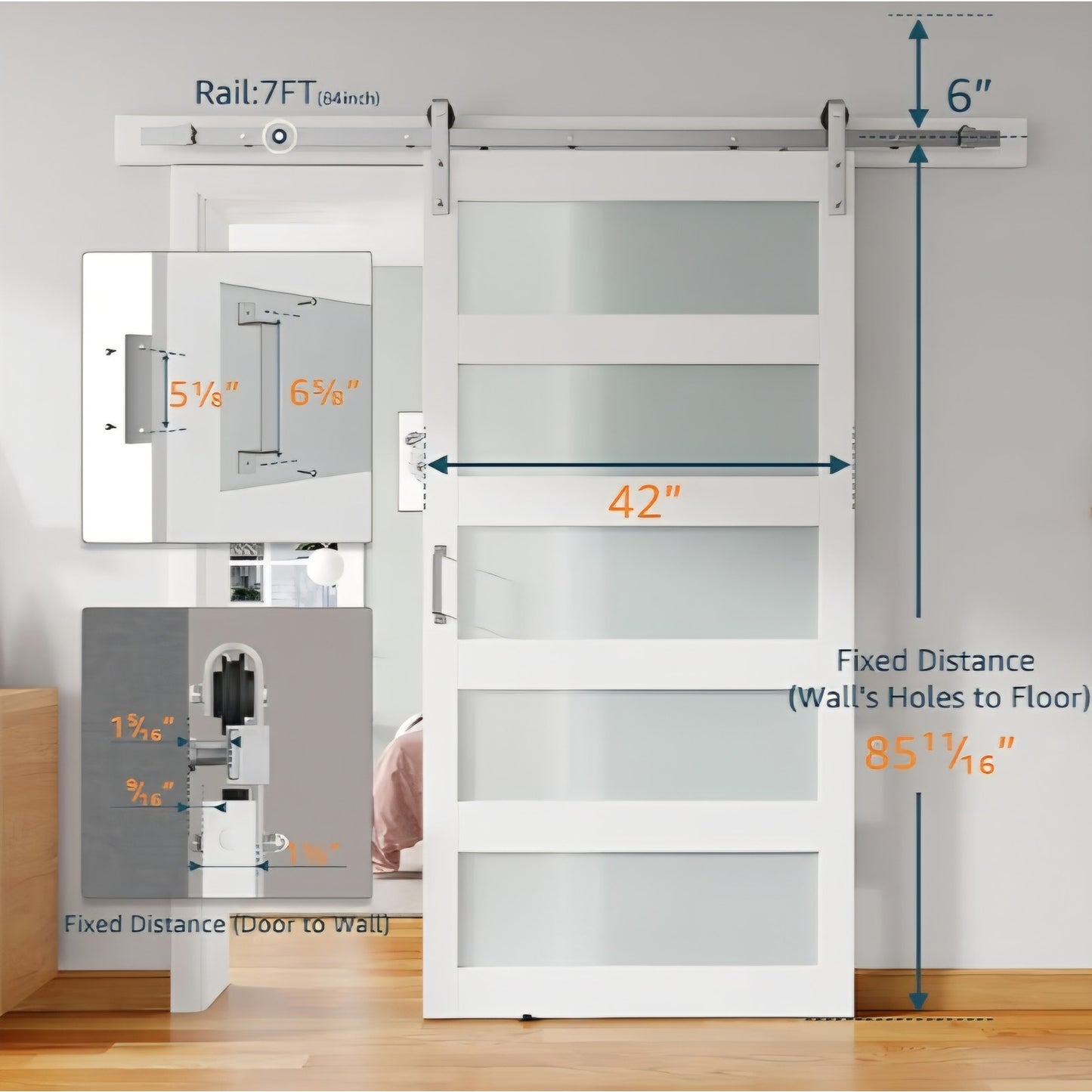 42'' x 84'' Glass Barn Door and 7 Ft Brushed Nickel Hardware Kit Included
