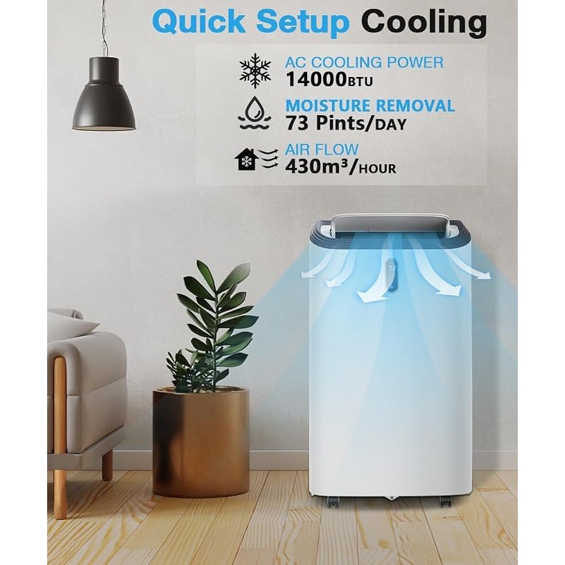 14000 BTU Portable AC Unit, Portable Air Conditioners for Room Cools up to 700 sq.ft, 24H Timer