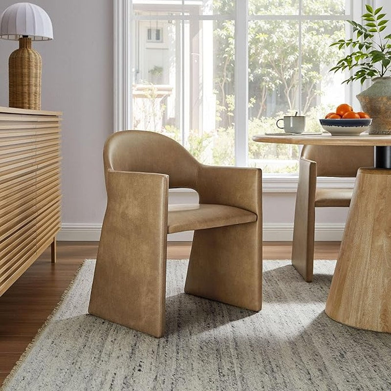 Modway Talia Vegan Leather Dining Armchair in Toast. 22"D x 23"W x 31"H. side chair.