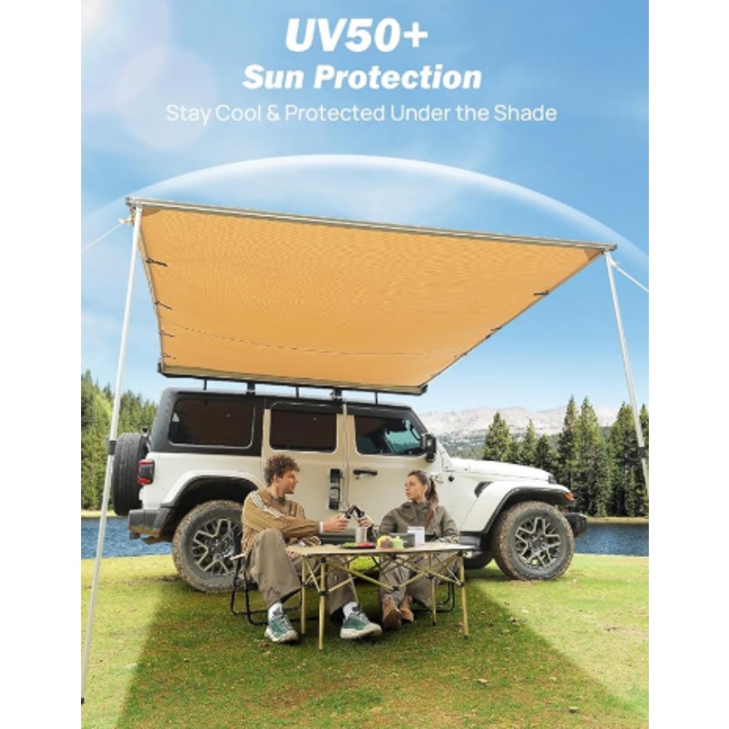 JOYTUTUS Vehicle Awning 6.6'x8.2' Roof Rack Pull-Out Sun Shade UV50+, Weatherproof 4x4 Side