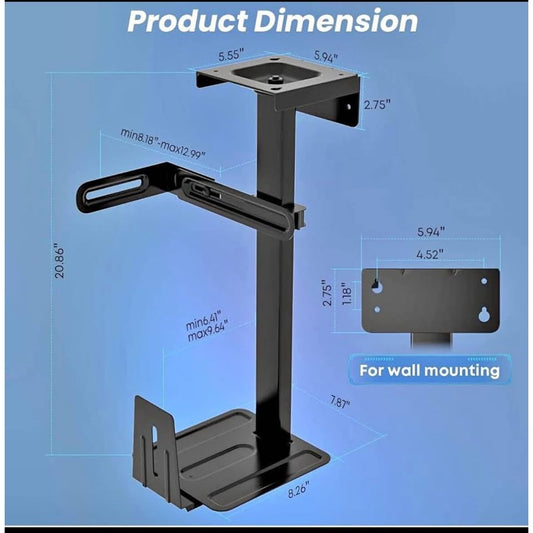 PUTORSEN Heavy Duty Wall and Under Desk CPU Mount, Height & Width Adjustable Computer Tower Holder w