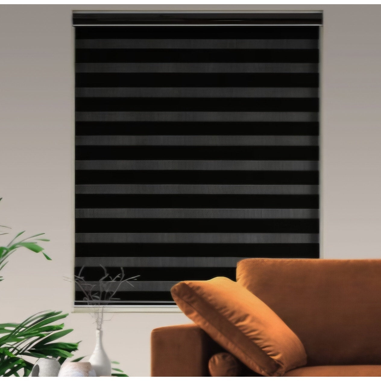 Blackout Zebra Blinds, Dual Layer Free-Stop (67" W X 72" H, Black)