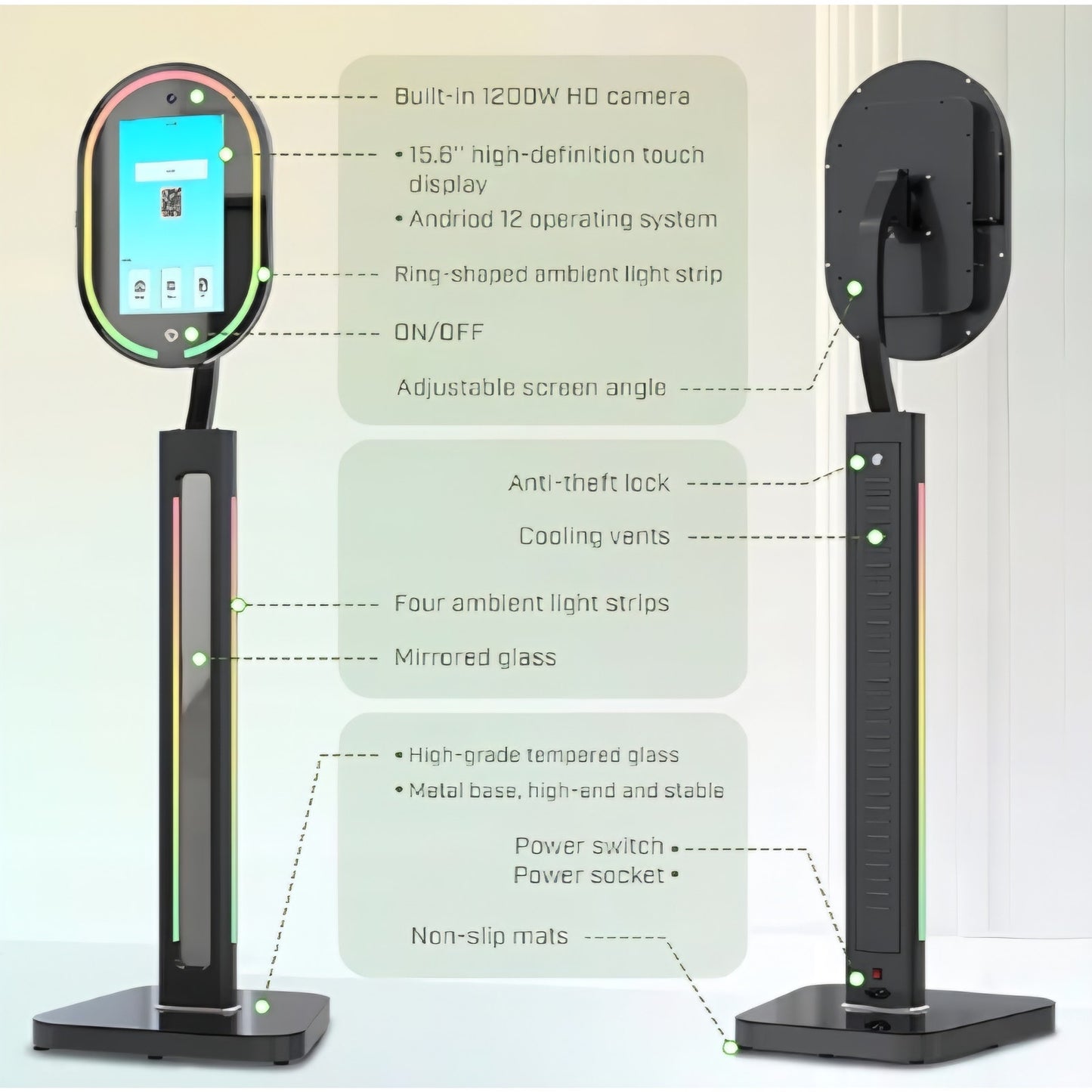 Magic Mirror Photo Booth Touch Screen with Printer and 1200W Pixel 4K HD Camera