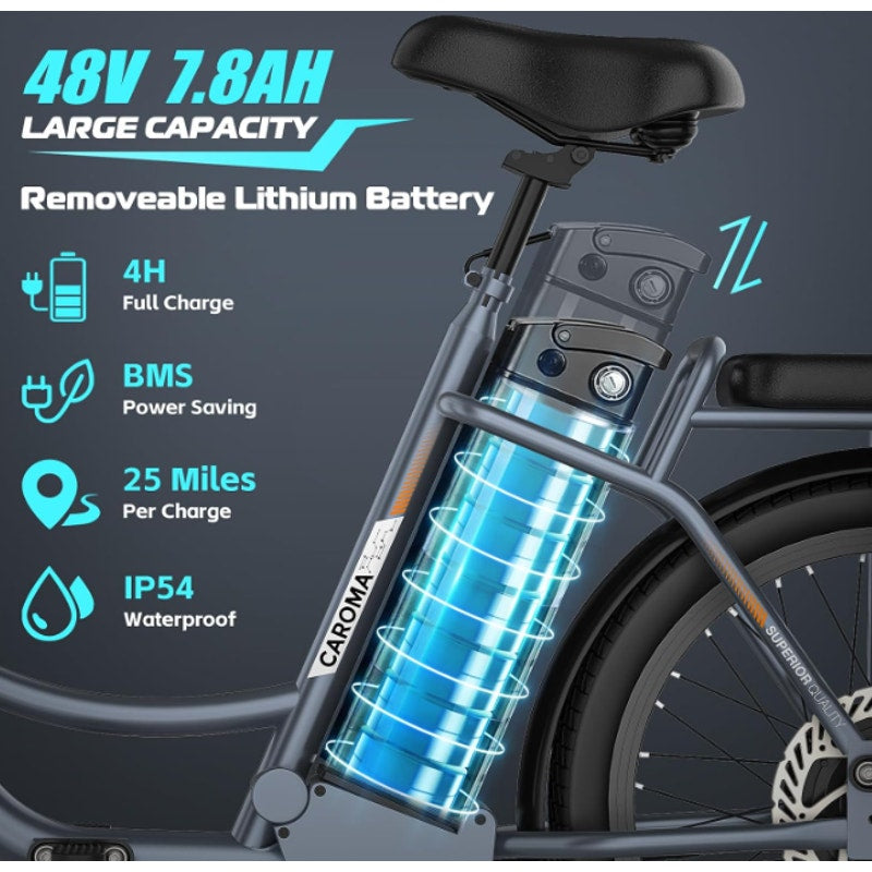 Caroma Peak 500W Electric Scooter with Seat, 20" Fat Tire Electric Bike, Black