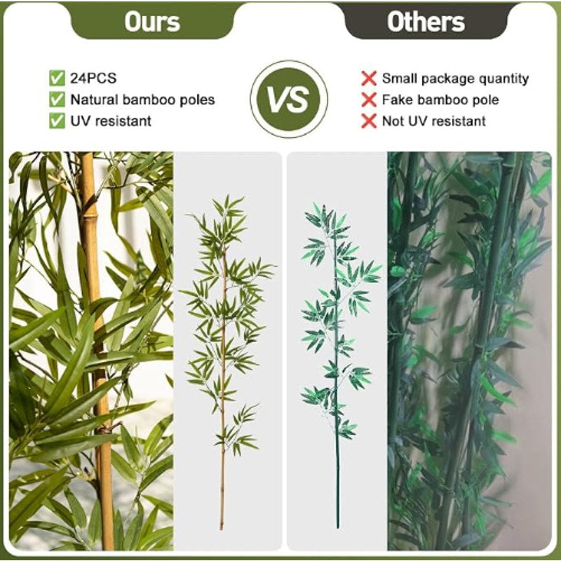 Artificial Bamboo Plant 6Ft Privacy Fence Screen - Real Bamboo Poles & UV-Resistant Faux Leaves