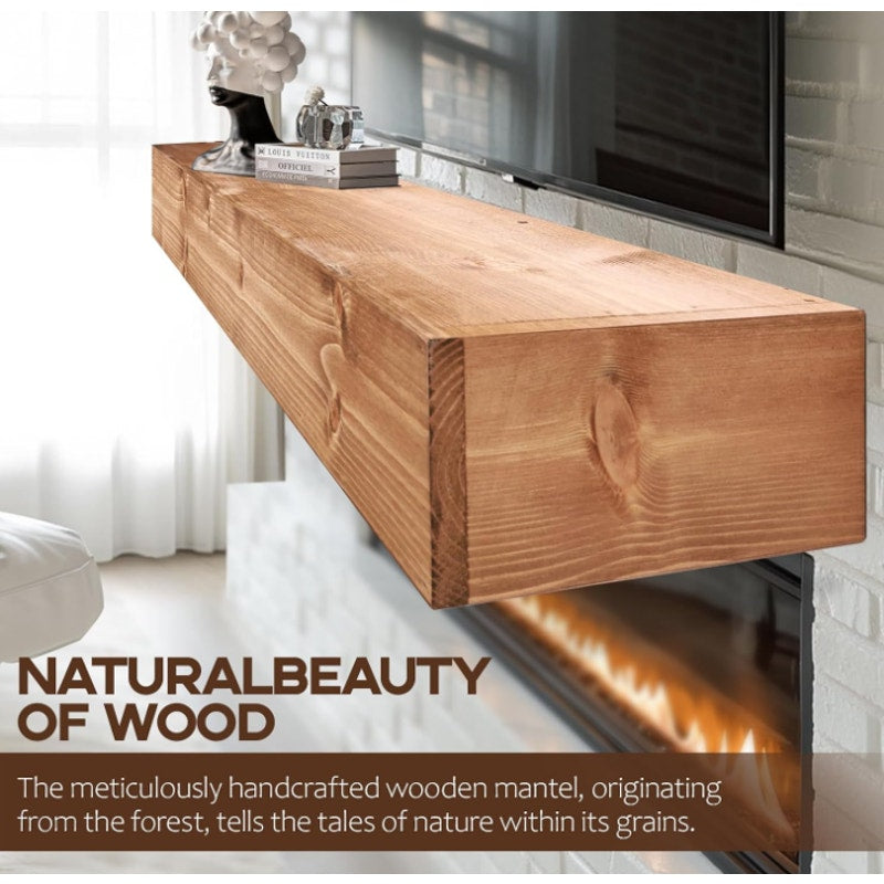 Fireplace Mantel 60", Wooden Floating Shelf for Over Fireplace, Oak Color Wall-Mounted Mantel