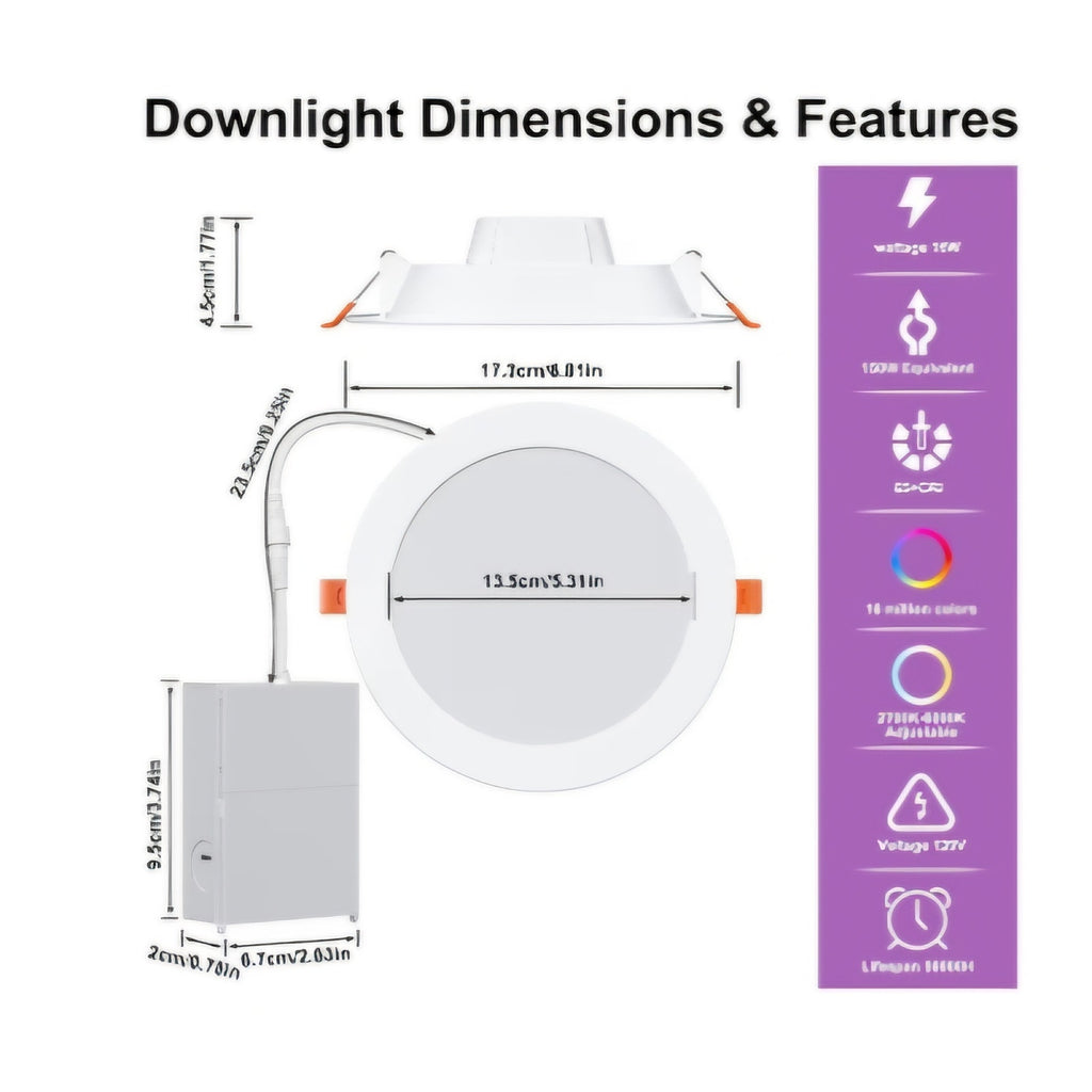 Recessed Lighting 6 Inch RGBCW Color Changing Smart Recessed Ceiling Lights 16W 1350LM LED