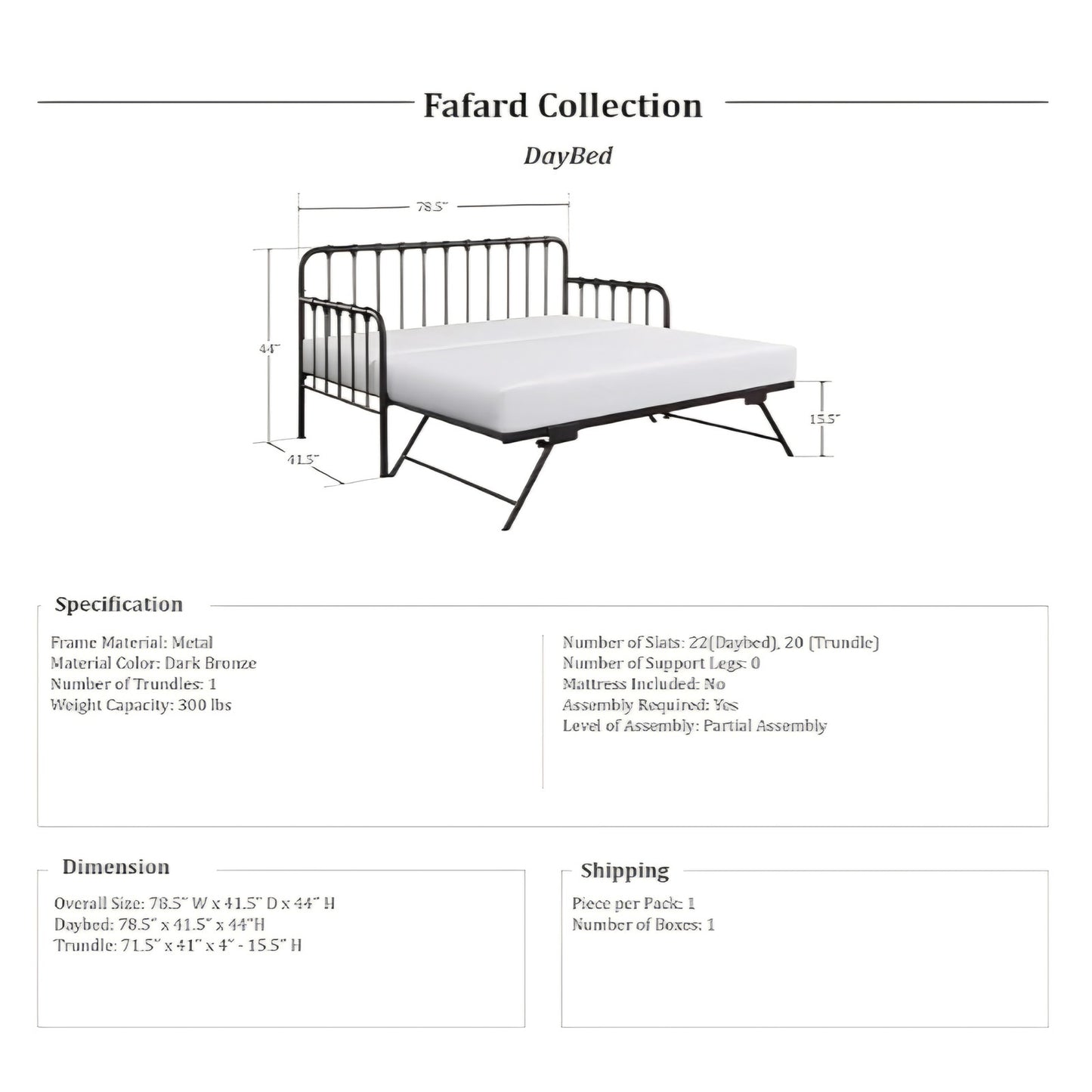 Twin bed Metal Daybed with Trundle Mattress Foundation with Steel Slat Support, Easy Assembly