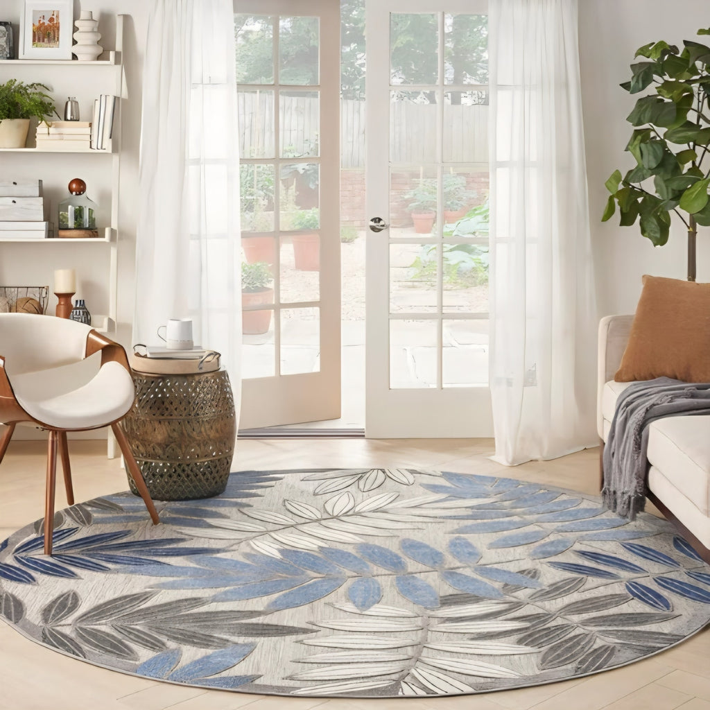 Nourison Home Aloha Indoor/Outdoor Grey/Blue 7’10” x Round Area Rug