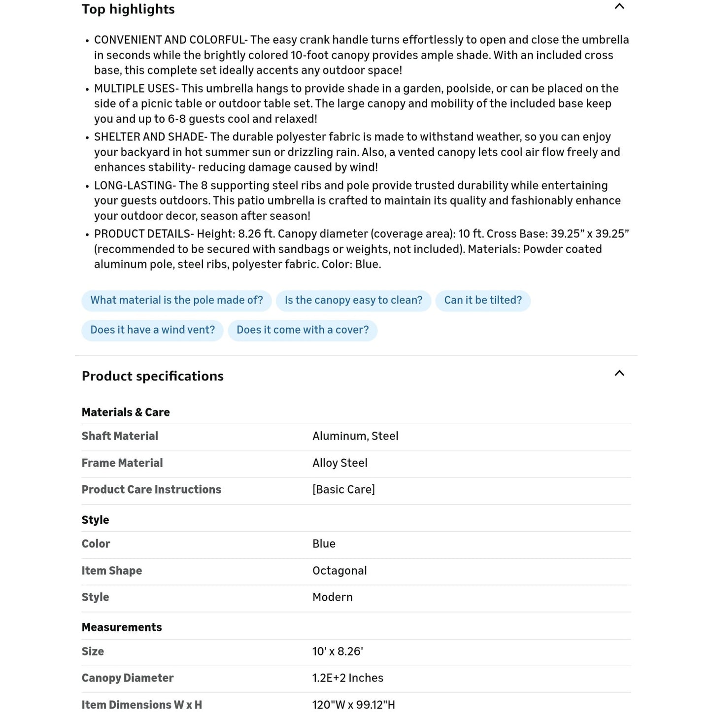 Pure Garden 10' Offset Outdoor Patio Umbrella with 8 Steel Ribs and Aluminum Pole and Vertical Tilt