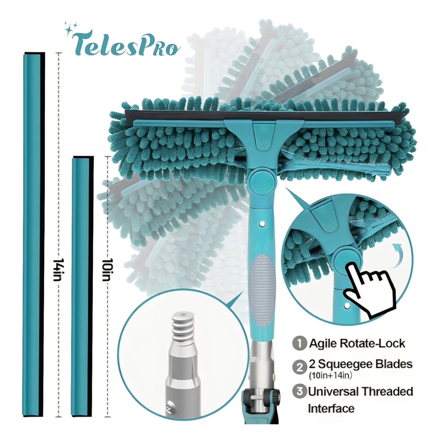 Window Cleaner Tool with 5-Stage Telescoping Pole Squeegee with 7-30 Ft Extension Pole