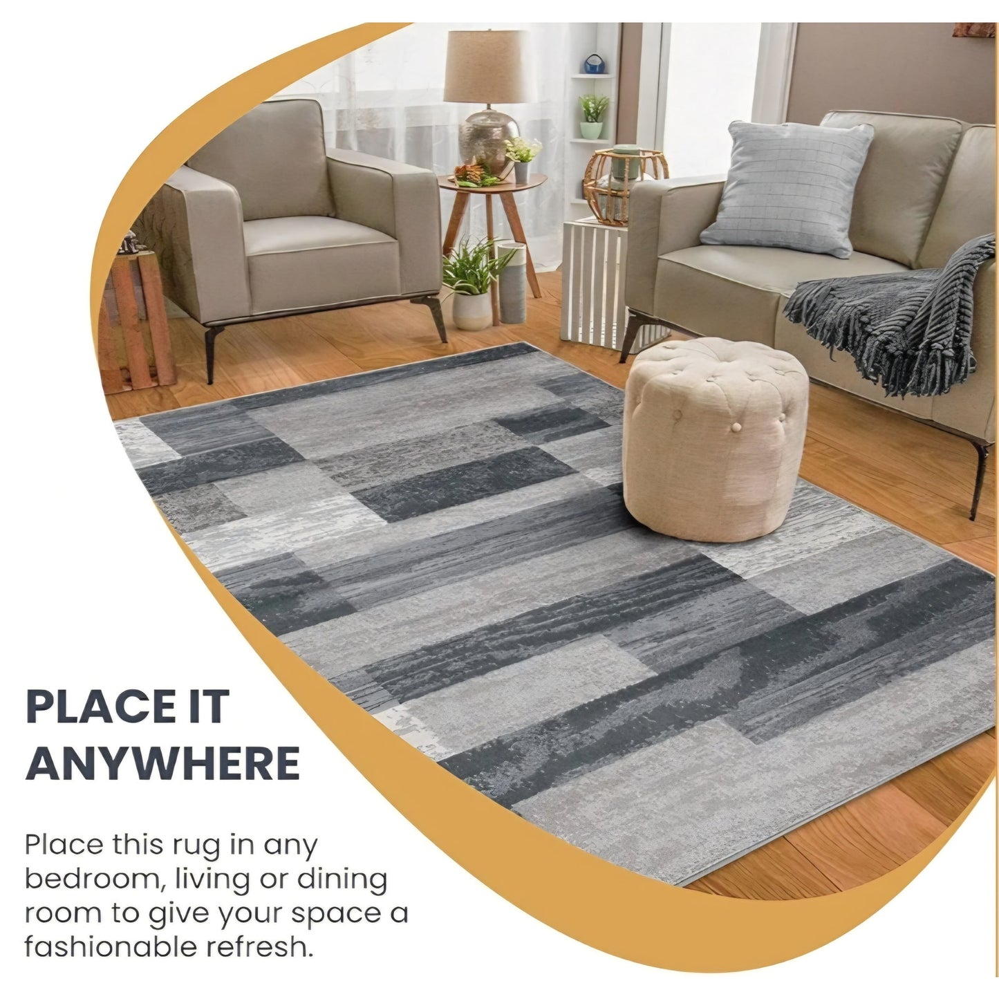 SUPERIOR Indoor Area Rug, Jute Backed, Modern Geometric Patchwork Floor Decor for Bedroom, Office