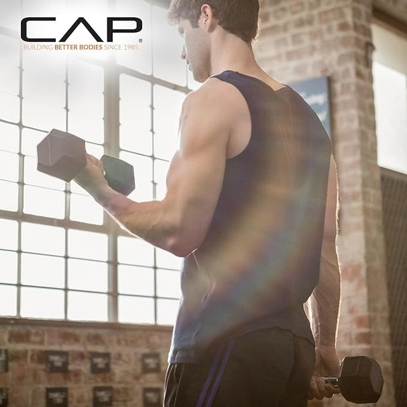 CAP Rubber Coated Dumbbell Weights, with  Chrome & Comfort Grip Handles, Singles. 25 Lb
