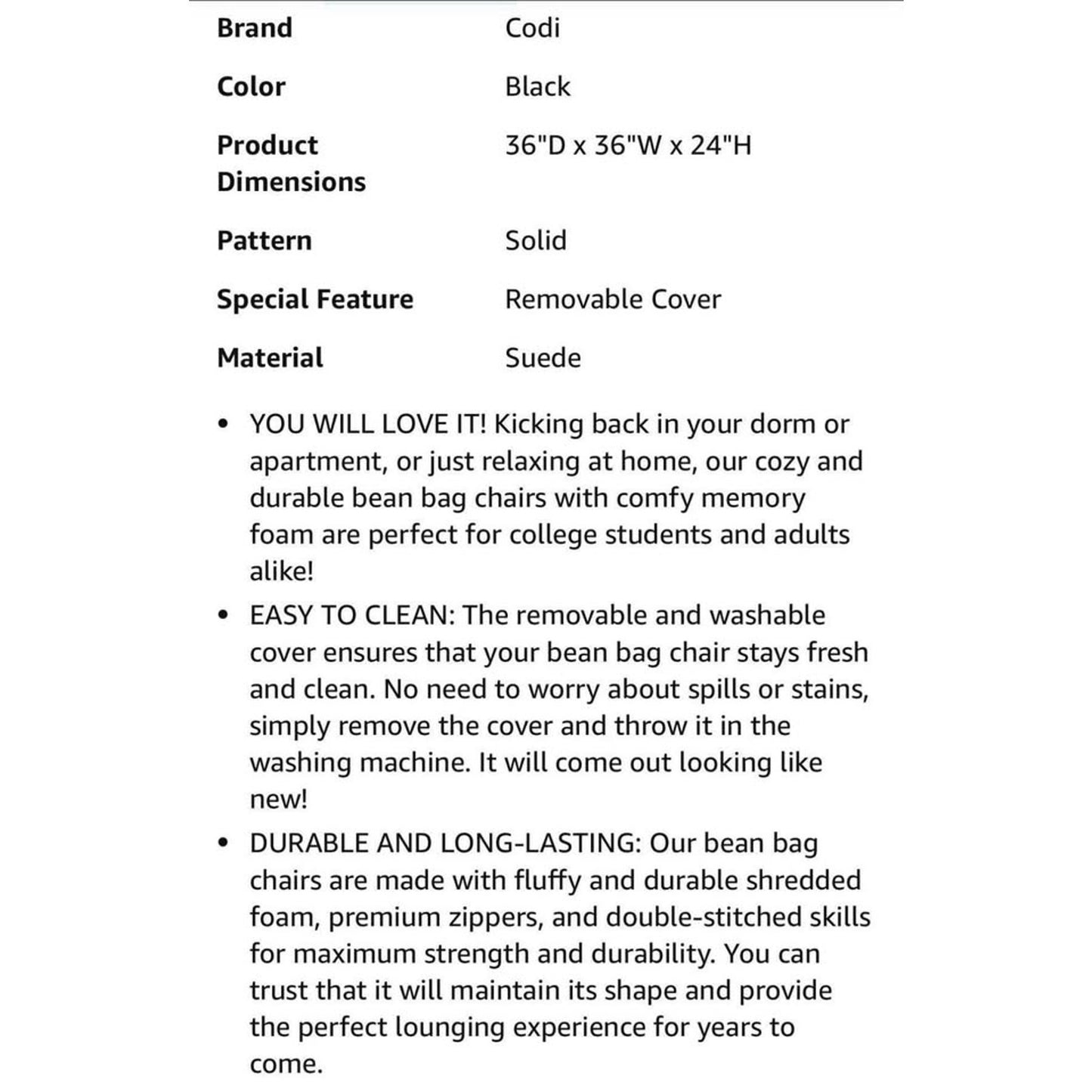 Bean Bag Chair with Filler Included for College Students, 3 FT Comfy Beanbag Chairs for Adults - Mac
