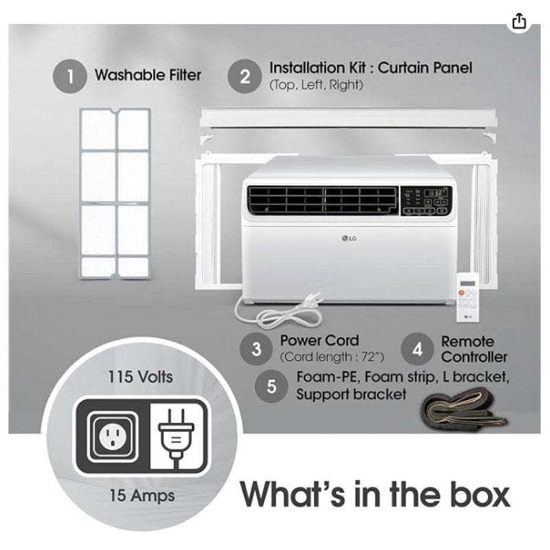 LG 8,000 BTU Dual Inverter Smart Window Air Conditioner, 115V, Cools 340 Sq. Ft. for Bedroom