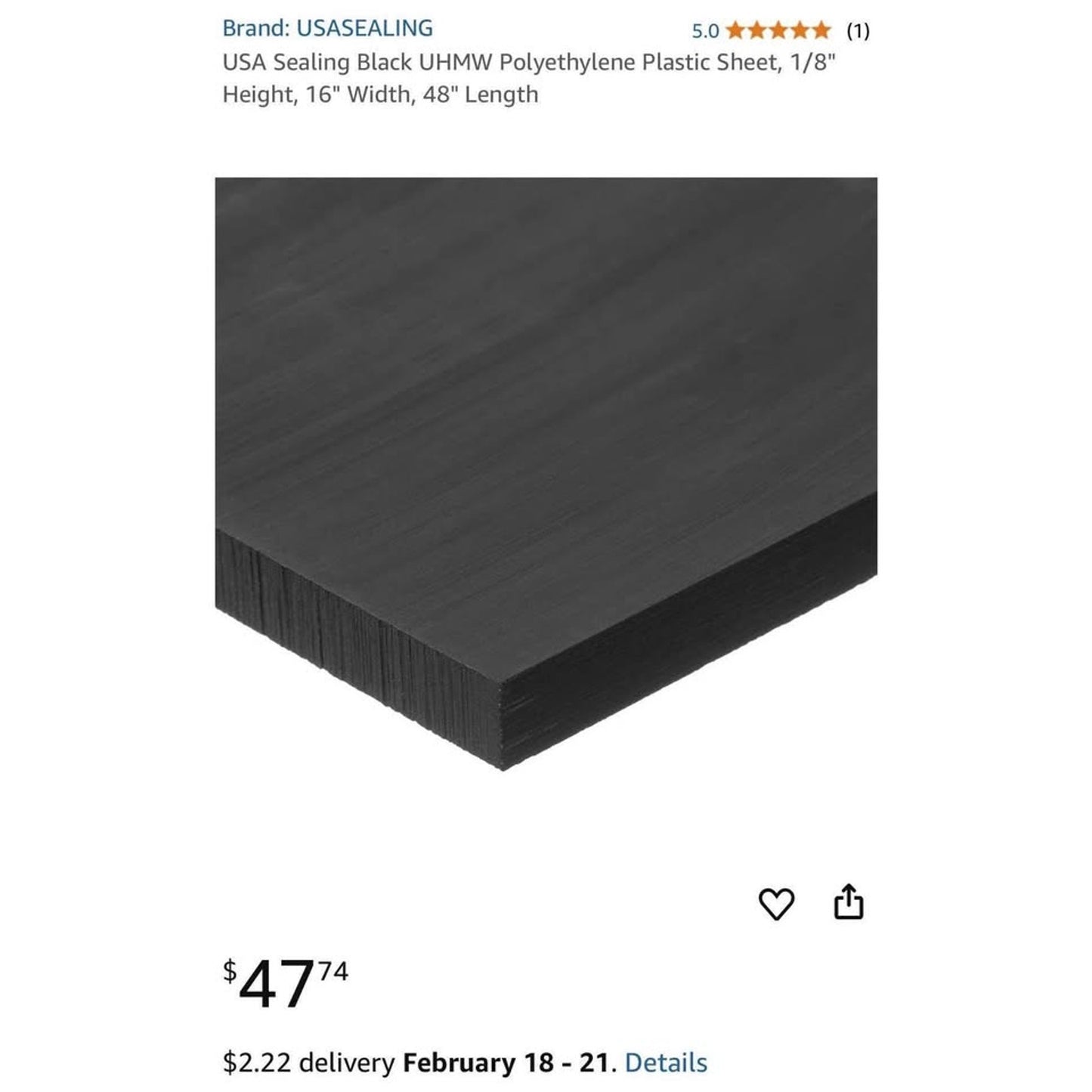 $20 obo USA Sealing Black UHMW Polyethylene Plastic Sheet, 1/8" Height, 16" Width, 48" Length

Retai