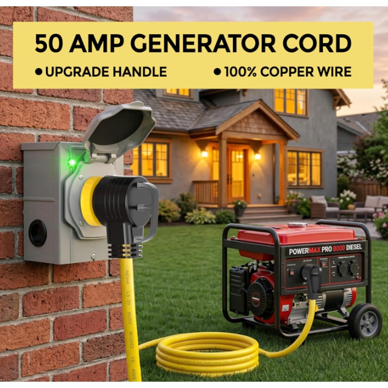 YOMILINK 100 Feet 50 Amp RV/Generator Cord, NEMA 14-50P to SS2-50R Lock 100% Copper Wire