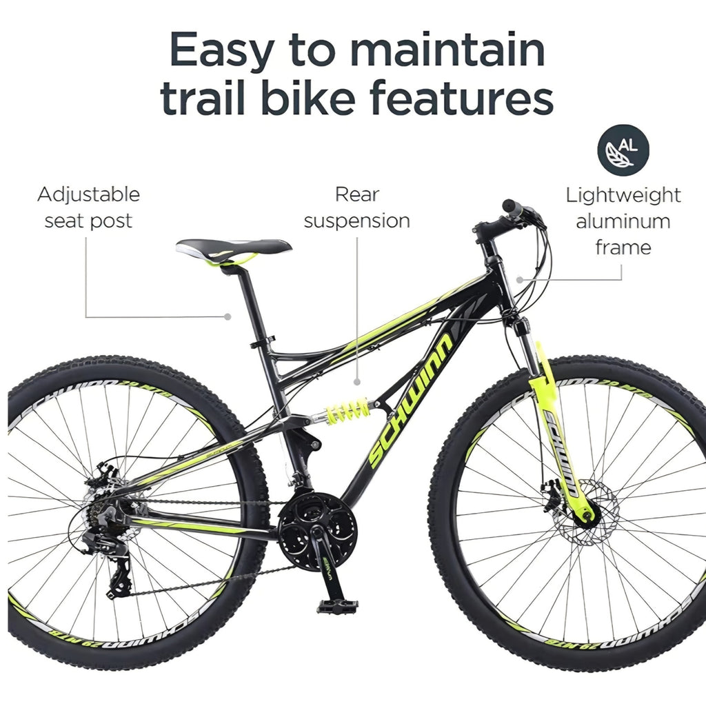 Traxion Mountain Bike for Adult Men Women, 29-Inch Wheels, Full Suspension, 24-Speed Shimano