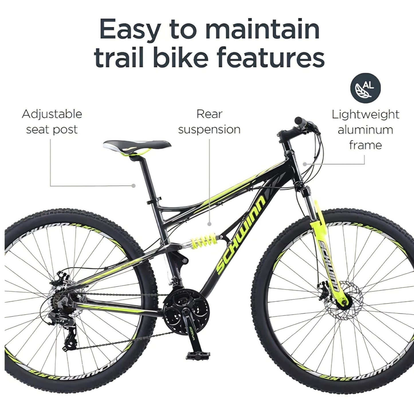 Traxion Mountain Bike for Adult Men Women, 29-Inch Wheels, Full Suspension, 24-Speed Shimano