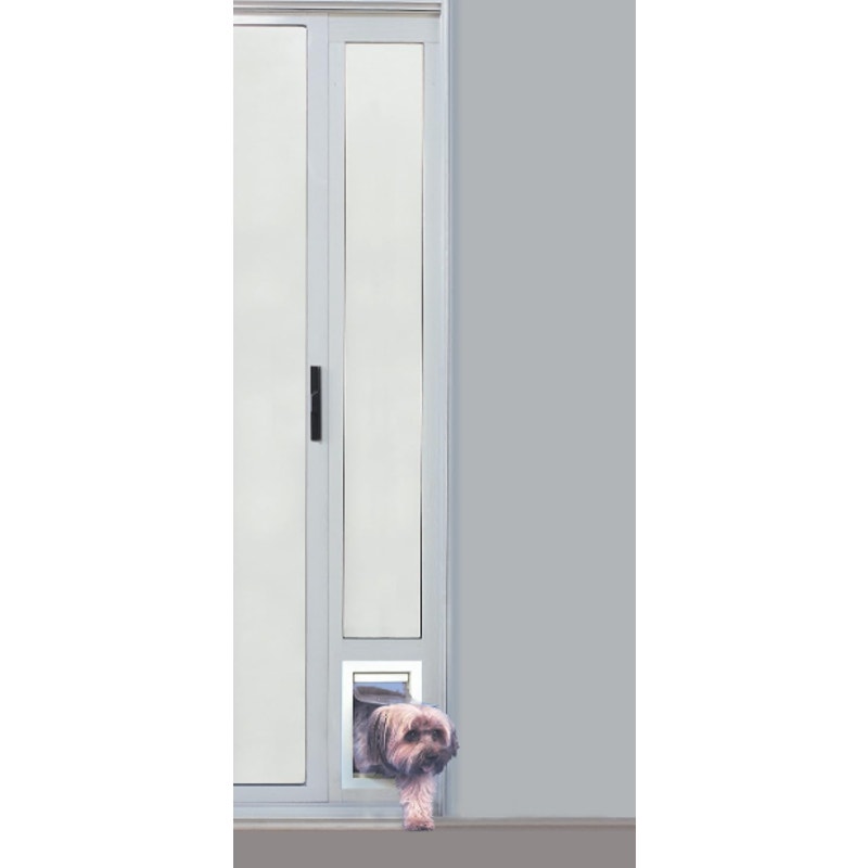 Aluminum Pet Patio Door, 5" x 7" Flap Size | Adjustable Height 77-5/8" to 80-3/8", White