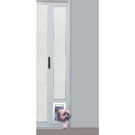 Aluminum Pet Patio Door, 5" x 7" Flap Size | Adjustable Height 77-5/8" to 80-3/8", White