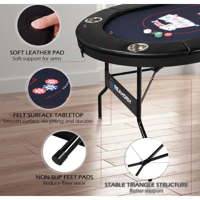 72" Foldable Poker Table for 8 Players, Texas Holdem