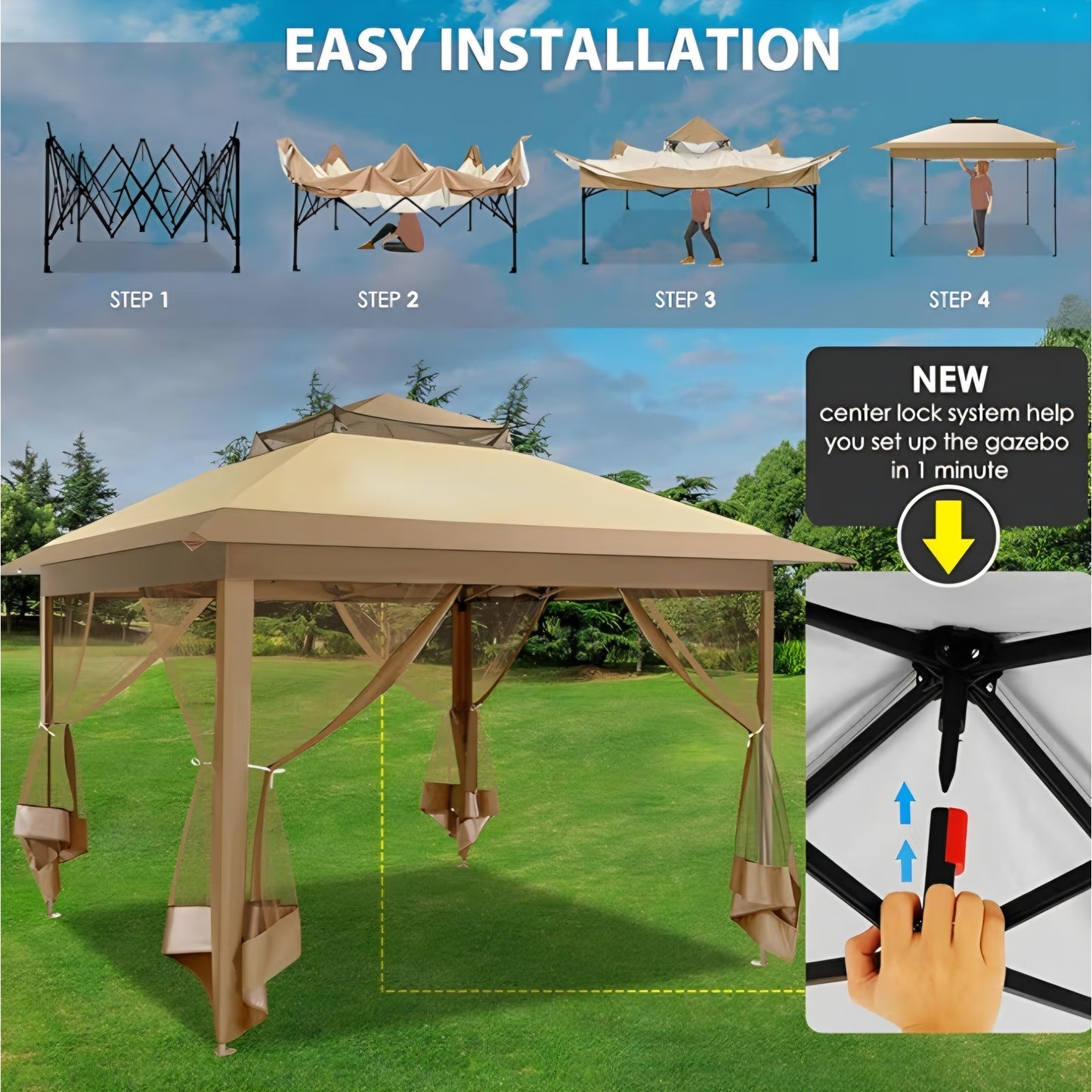 COBIZI Pop Up Gazebo 10x15 One-Push Canopy Tent, Carpas Para Patio