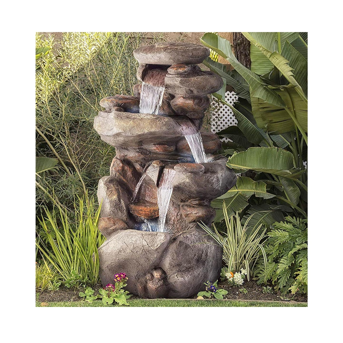 Alpine Corporation WIN316 40" Floor Fountain – 4-Tiered Rock Water Feature
