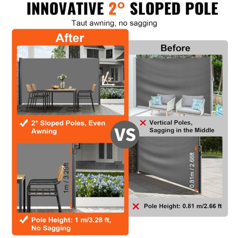 VEVOR Retractable Side Awning, UV 50 71''x118'' Full Aluminum Rust-Proof Outdoor Privacy Screen