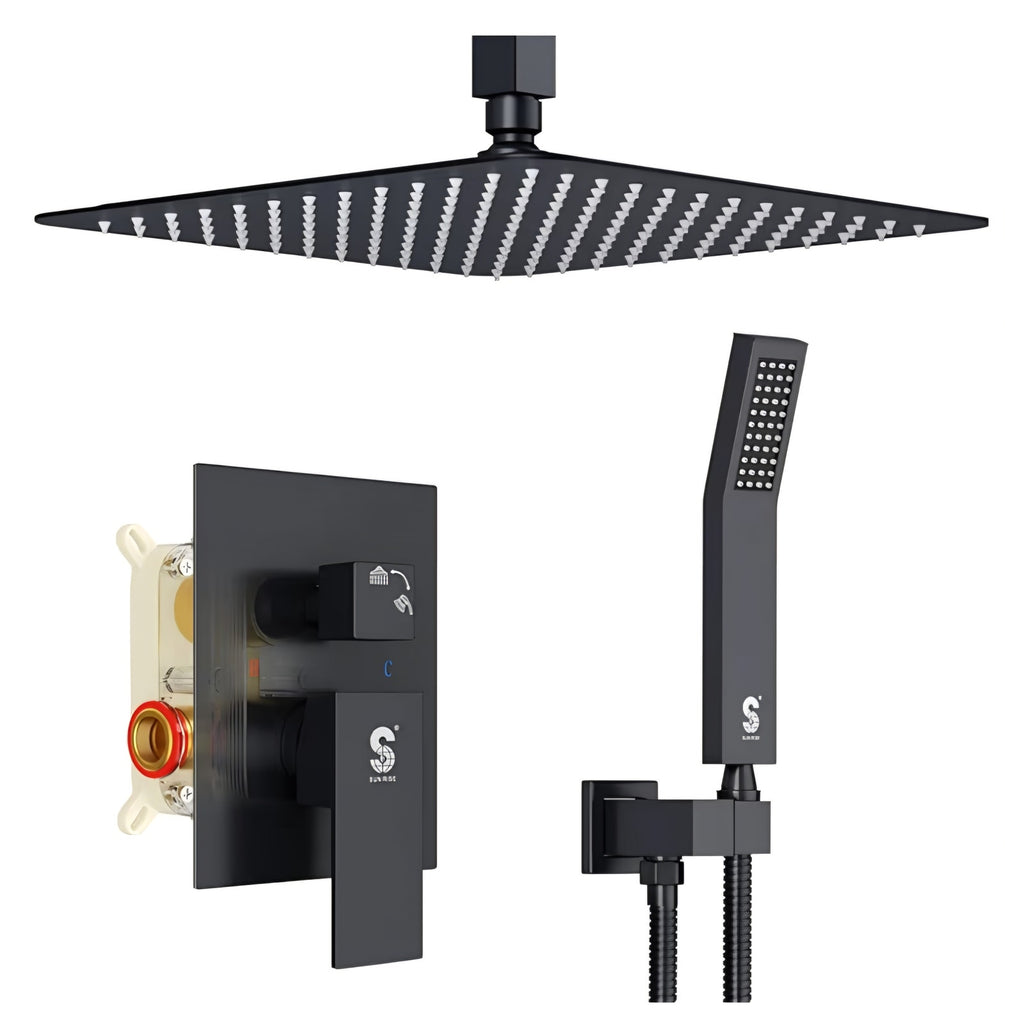 Shower faucet 12 Inch Ceiling Mount Matte Black Shower System Bathroom Luxury Rain Mixer
