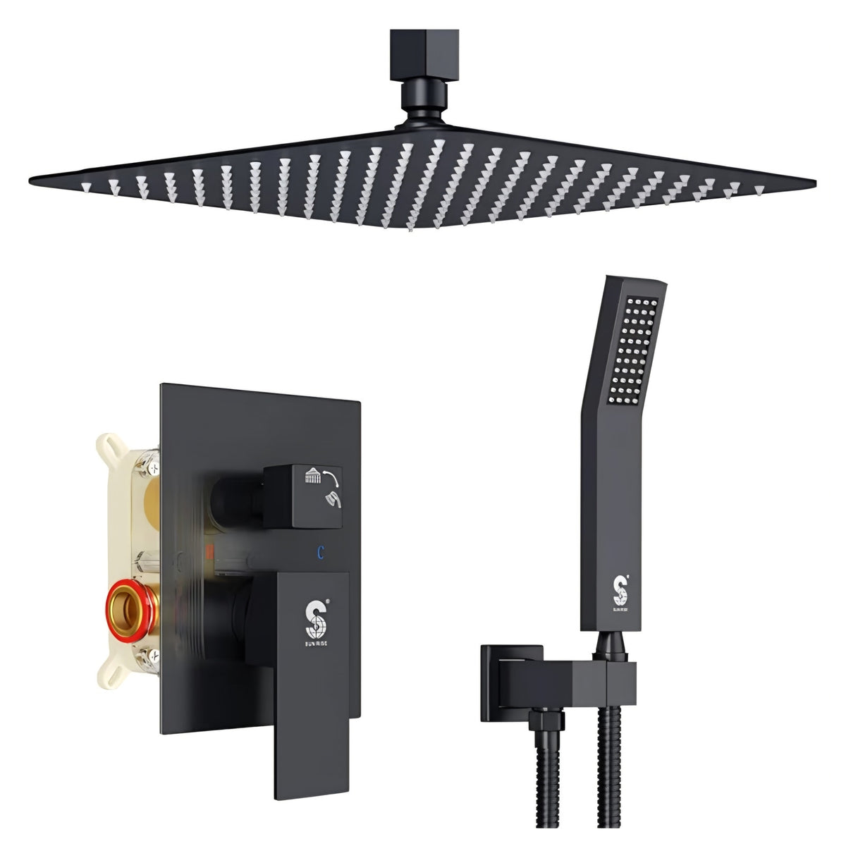Shower faucet 12 Inch Ceiling Mount Matte Black Shower System Bathroom Luxury Rain Mixer
