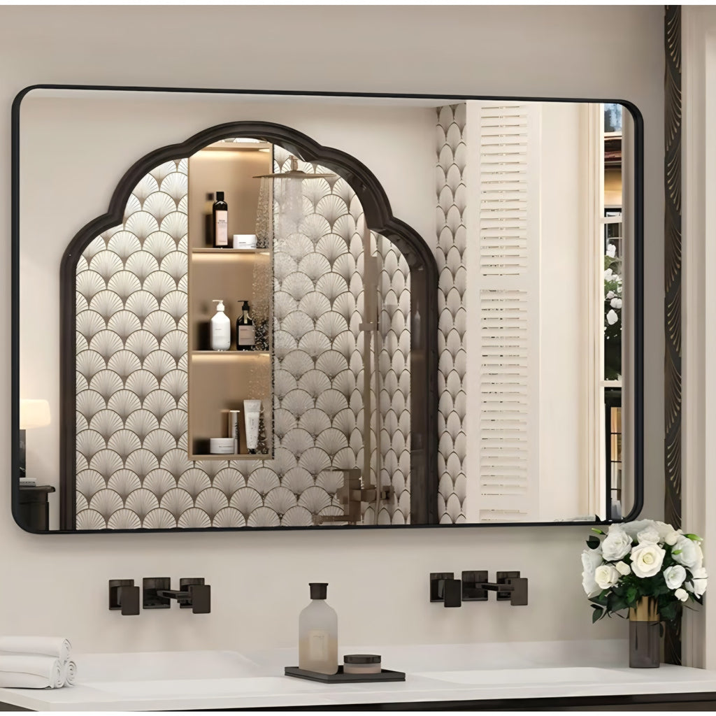 55x36 Inch Black Framed Bathroom Mirror for Wall, Large Matte Metal Framed Wall Mirror
