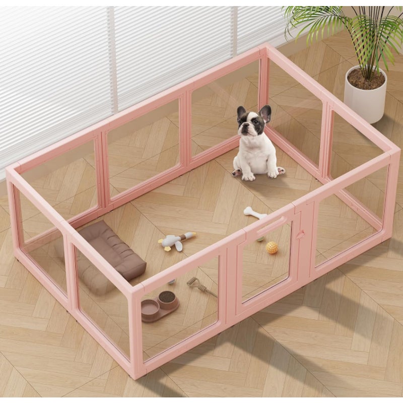 Clear Acrylic Dog Playpen Indoor Pet Pen, 24" H, Pink, 10 Panels