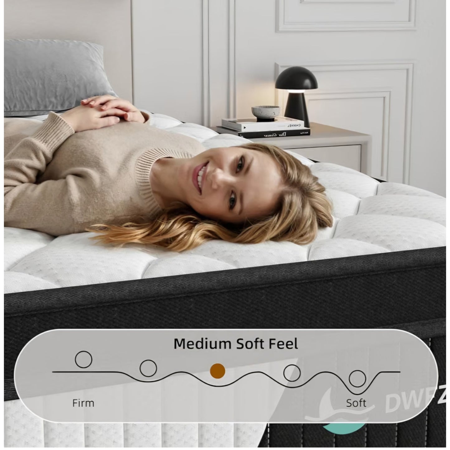 12 Inch Queen Mattress in a Box，White，Medium Firm Feel
