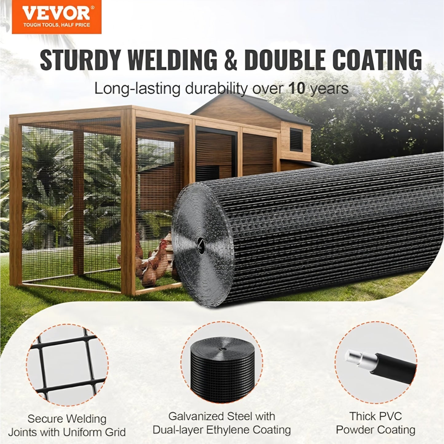 Hardware Cloth, 48'' x 100' 1/2inch Galvanized Wire Mesh Roll, 19 Gauge Chicken Wire Fencing Roll