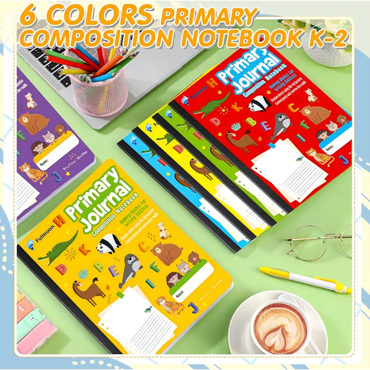 Fulmoon 100 Pcs Primary Composition Notebook K-2 with Picture Space Primary
