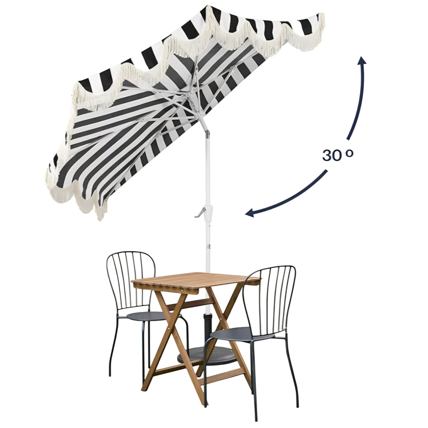 Half Umbrella UMB1201H Beverly 9 ft. Designer Classic Scalloped Fringe Market Patio with Crank