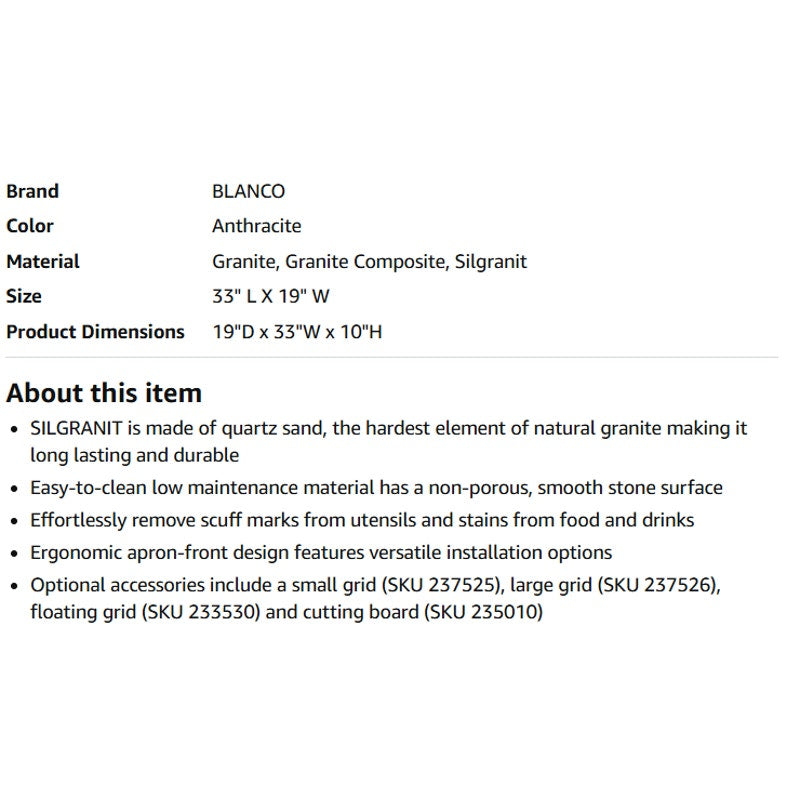 BLANCO, Anthracite 402322 IKON SILGRANIT 60/40 Double Bowl Apron-Front Kitchen Sink, 33" X 19"