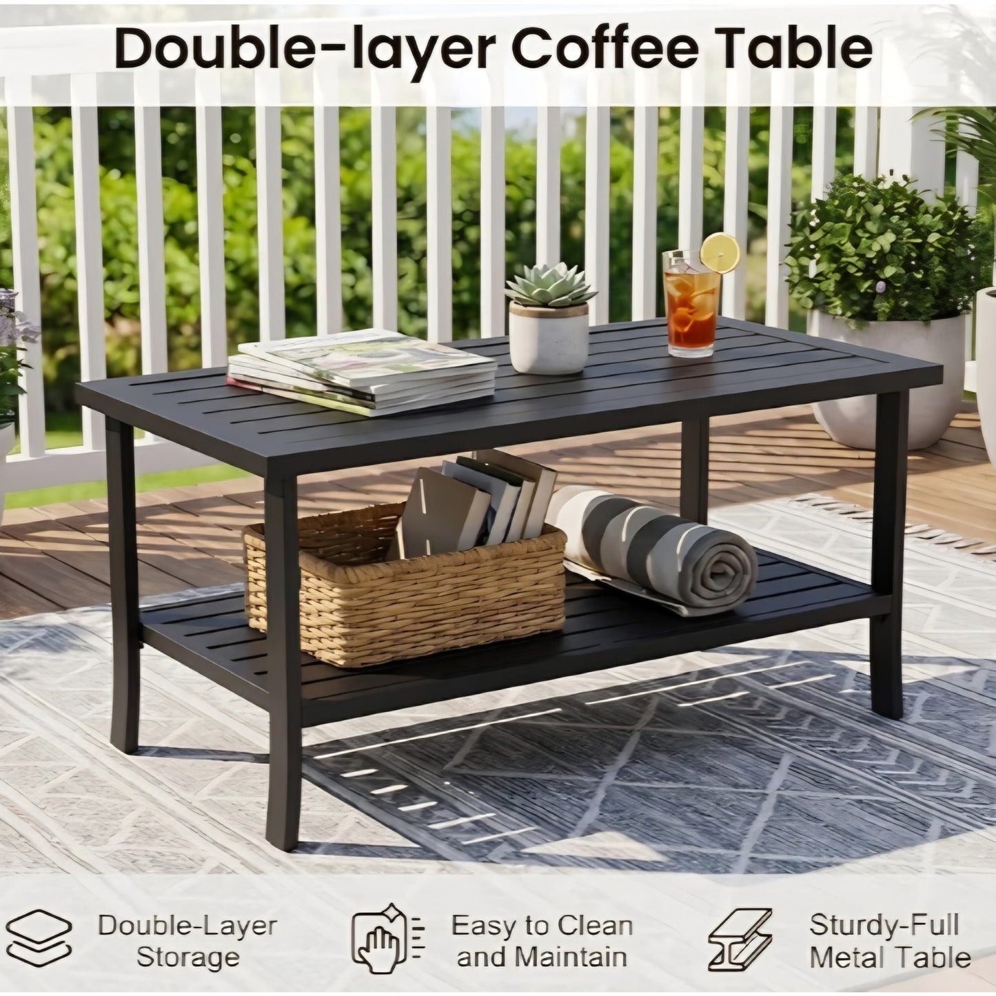 Outdoor Patio Furniture Set, 2 Piece Patio Conversation Set, Metal Furniture Set with 3 seat Sofa
