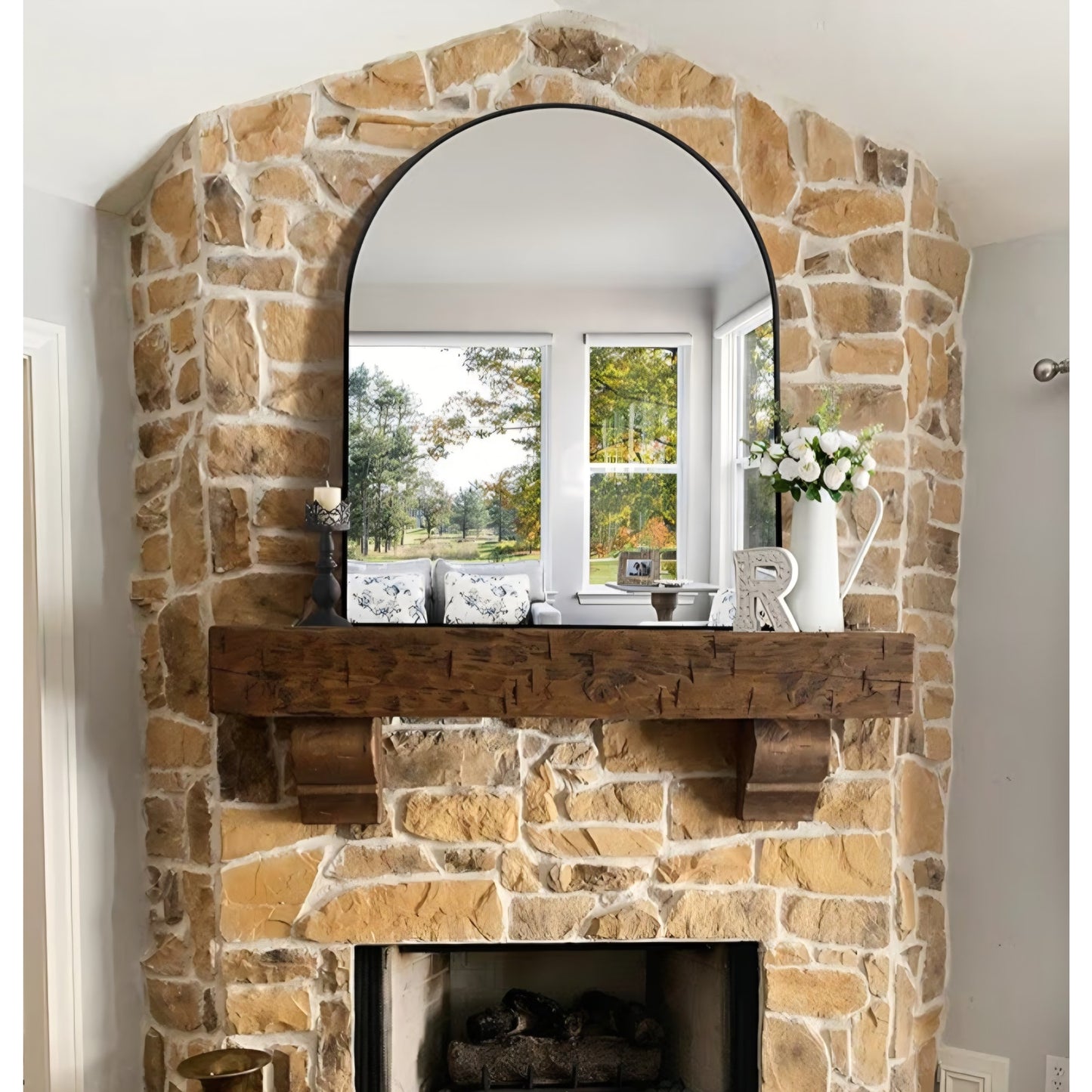 Arched Wall Mirror, 40"x48" Black Arched Mirror with Tempered Glass, Metal Frame, Large Size for Entryway Table