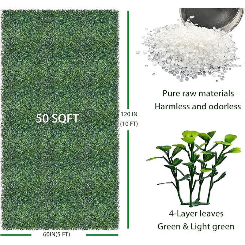 Artificial Boxwood Roll: 5 ft x 10 ft UV-Anti Faux Ivy Boxwood Hedge Leaf Grass Wall for Garden