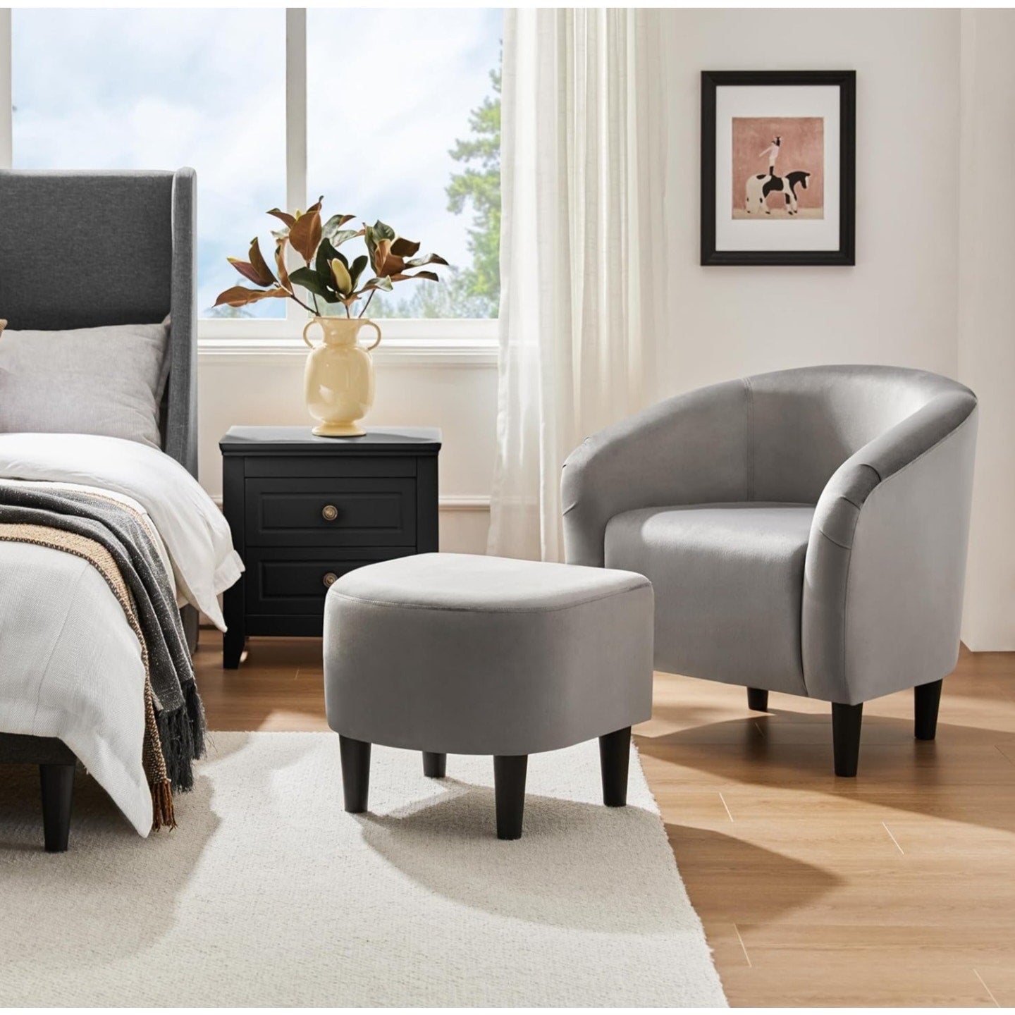Yaheetech Accent Chair with Ottoman Set, Modern Upholstered Soft Barrel Chair with Footstool,