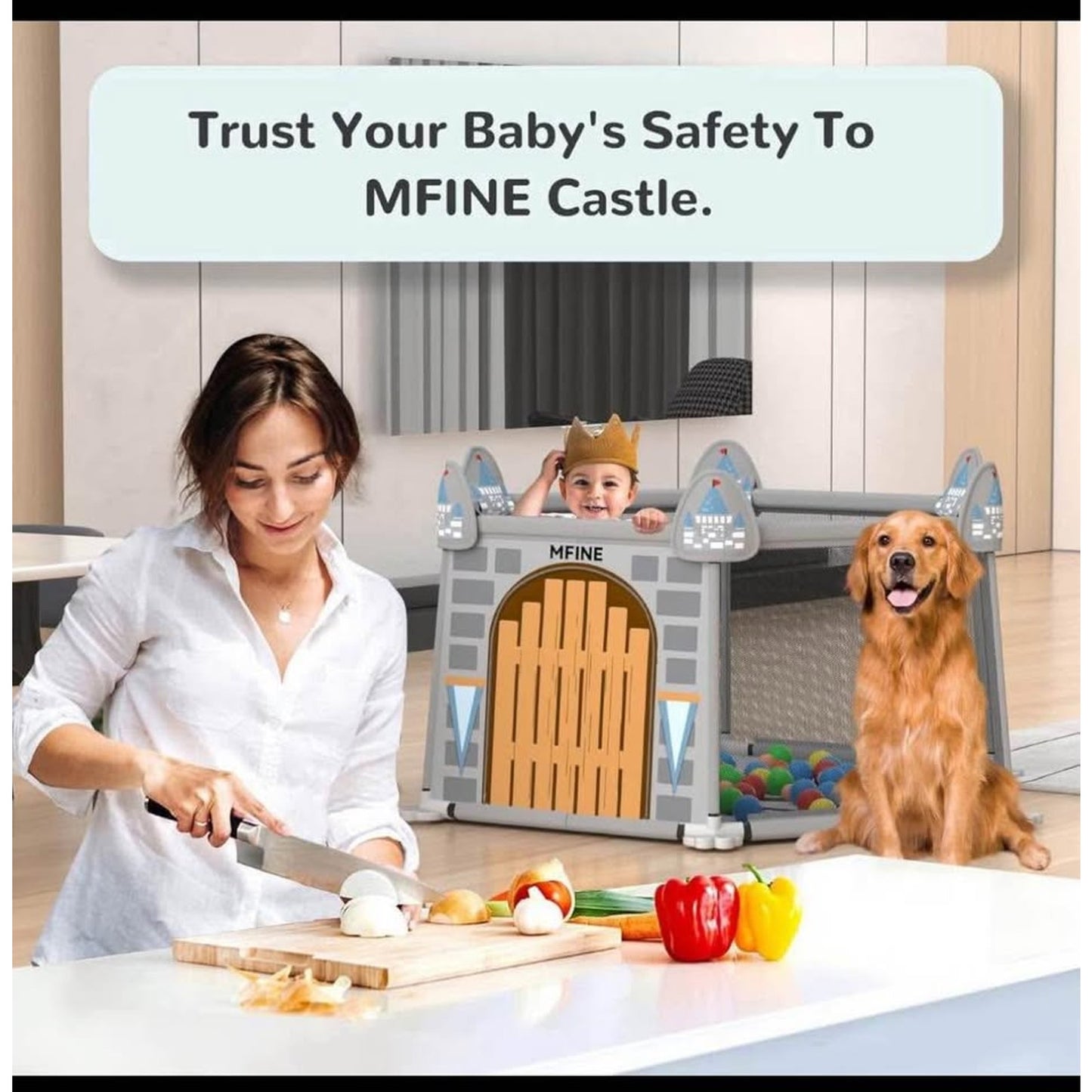 Baby Playpen,Baby Castle Play Pens for Babies and Toddlers,Kids Play Pin,Visible Play Yard with Gate