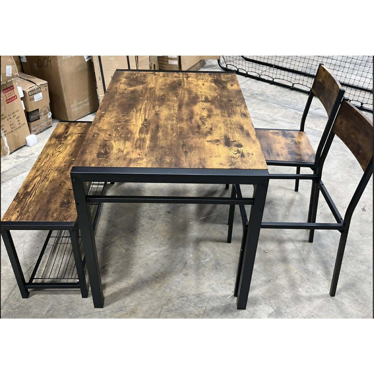 Rustic Industrial Dining Set- Table+ Bench+ 2 Chairs