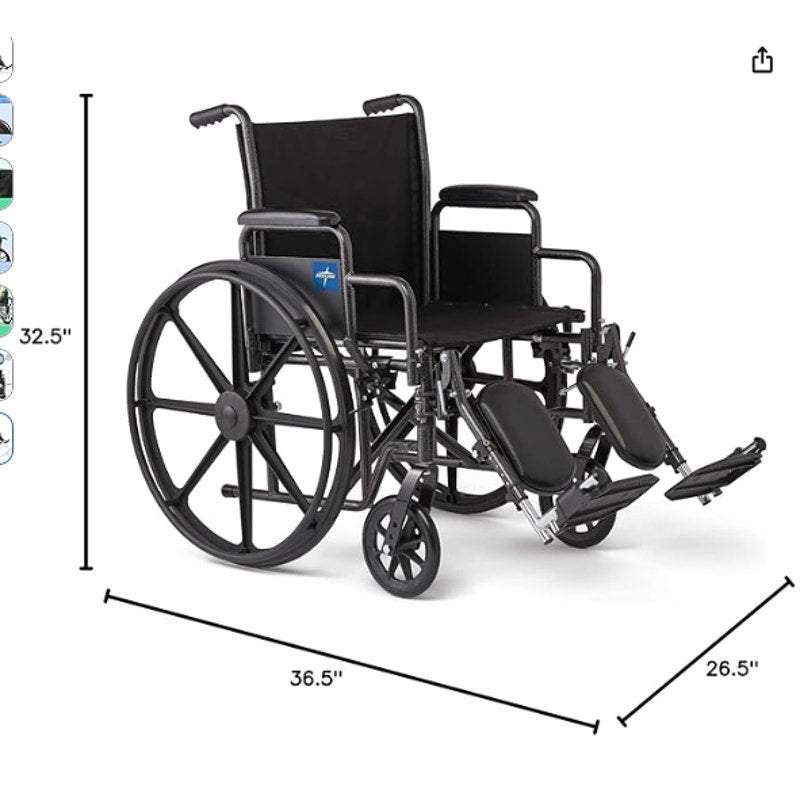 Medline Comfortable Folding Wheelchair with Swing-Back, Desk-Length Arms and Elevating Footrests