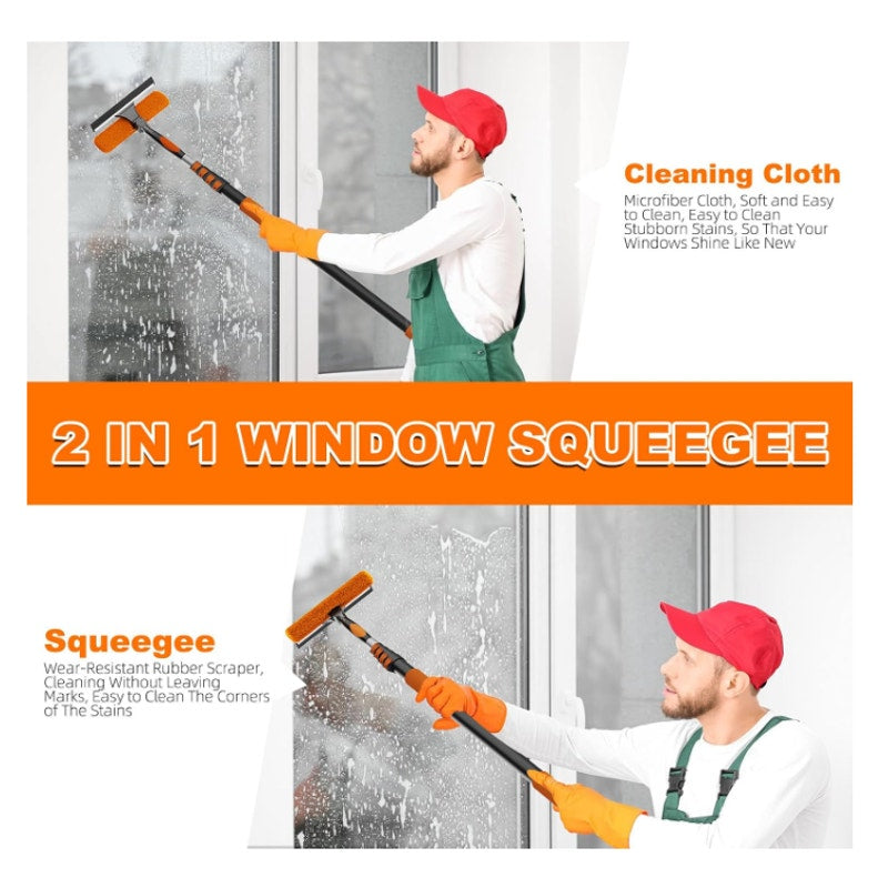 SISUPASSIE 36FT Reach 2-in-1 Window Squeegee, Professional Window Washing Kit with 7-30FT Extension