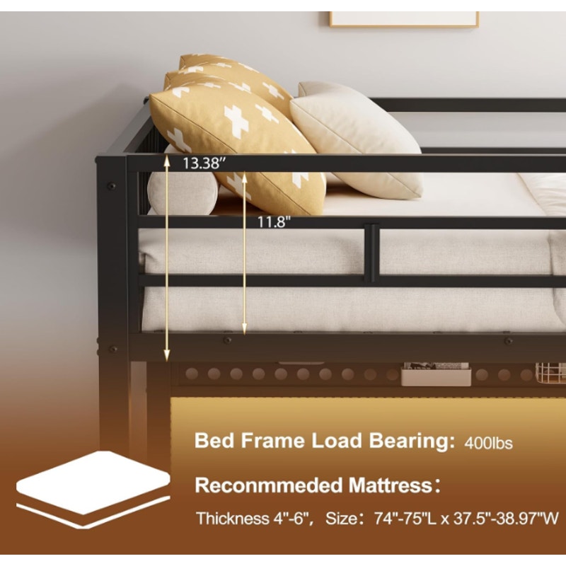 Decofy Twin Loft Bed with Desk and 6 Storage Drawers, Metal Loft Bed Twin Size