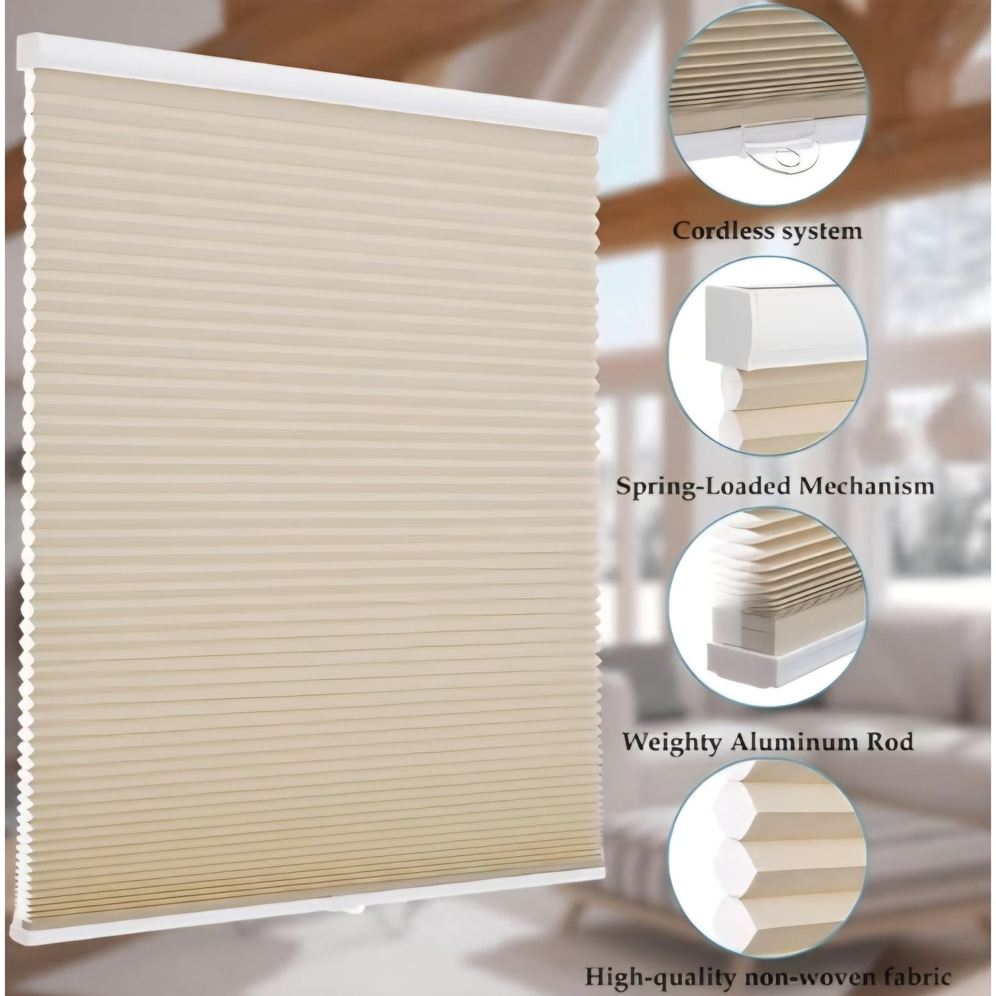 1.5-Inch Cellular Cordless Light , Honeycomb Window Blinds for Soft (31.5" W x 72" H, Beige)