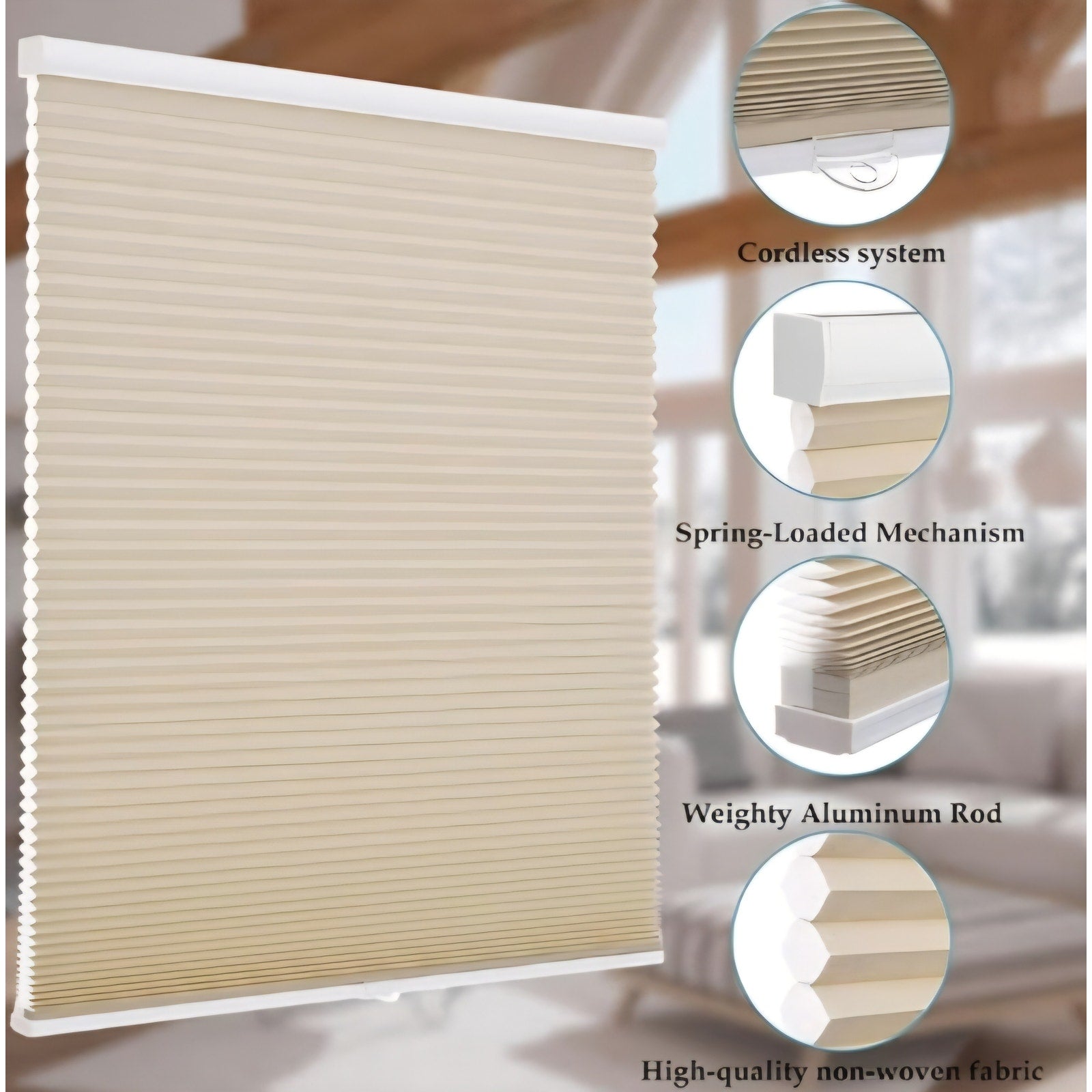 1.5-Inch Cellular Cordless Light , Honeycomb Window Blinds for Soft (31.5" W x 72" H, Beige)