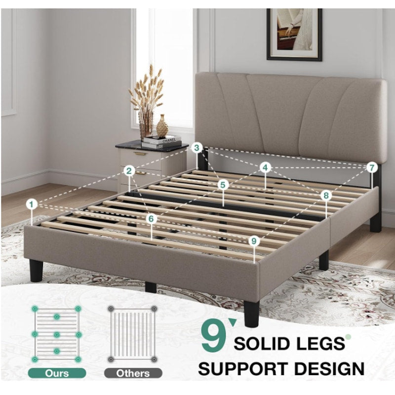 Novilla Queen Bed Frame with Headboard, Bed Frame Queen Size with Wood Slats Support